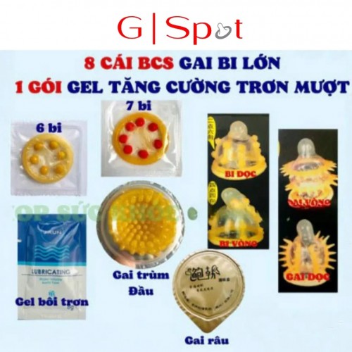 Combo Bao Cao Su Bi Gai Volcano - Hộp 8 Cái + Gói Gel Bôi Siêu Trơn Mượt